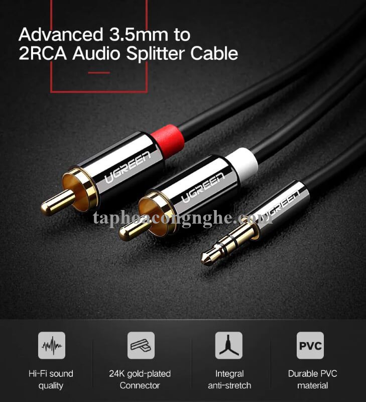 Ugreen 20779 0.5M màu Đen Cáp âm thanh 2 đầu Bông sen sang 3.5mm Dương mạ vàng AV116 30020779